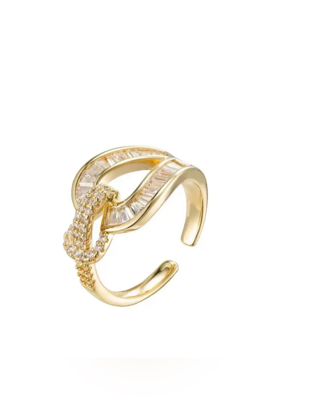 Gold Crystal Pave Horseshoe Interlock Open Band Ring